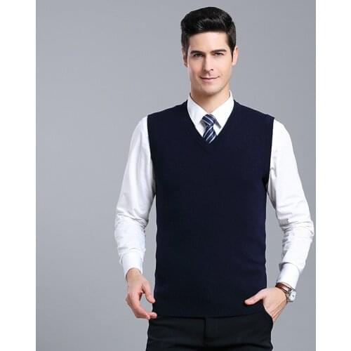 2019 New Arrival Solid Color Sweater Vest Men Cashmere Sweaters Wool Thick Pullover Men V-Neck Sleeveless