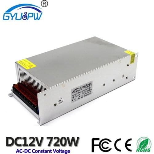SIngle Output 720W 60A 12V DC Power Supply Switching Transformers AC110V 220V to DC12V SMPS for Led billboard Strip Lamp CCTV AV
