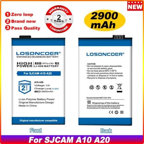 Original LOSONCOER 2900mAh For SJCAM A10 A20 Action Caemra Battery