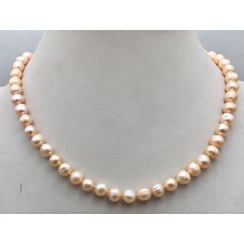 8-9mm pink baroque freshwater pearl choker Necklace tibet silver clasp Woman Jewelry 35-43cm 14-17