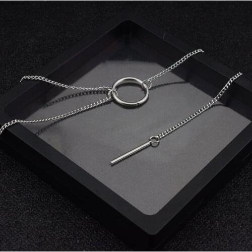 Men necklace stainless steel Necklace Women Men Simple Long Chain Rectangular pendant Necklace Statement Couples Choker Gifts