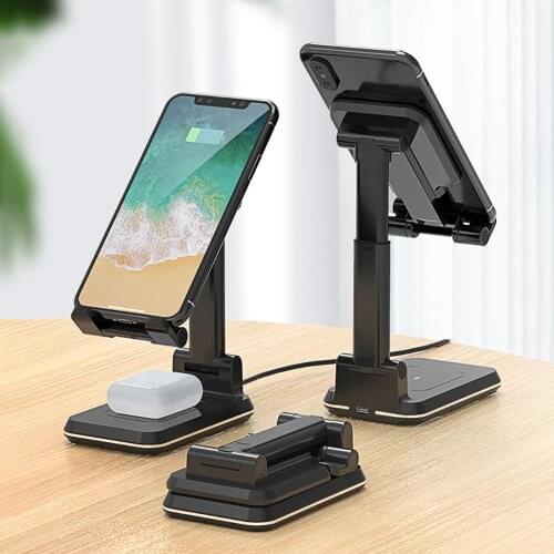 Cell Phone Stand 10W Qi Wireless Charger for iPhone 11 XS XR X 8 Airpods Pro 2 in 1 Desk Adjustable Stand Desktop Phone Holder