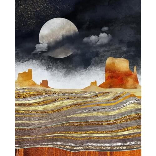 Retro Metal Dessrt Landscape Canvas Painting Night Star Space Moon Nordic Poster Print Wall Art Picture Modern Living Room Decor