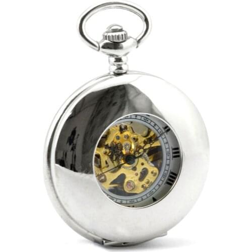 Silver Modern Skeleton Pocket Watch Mechanical Hand Wind Pocket & Fob Watches Womens Pocket Watch Pendant relogio de bolso Gift