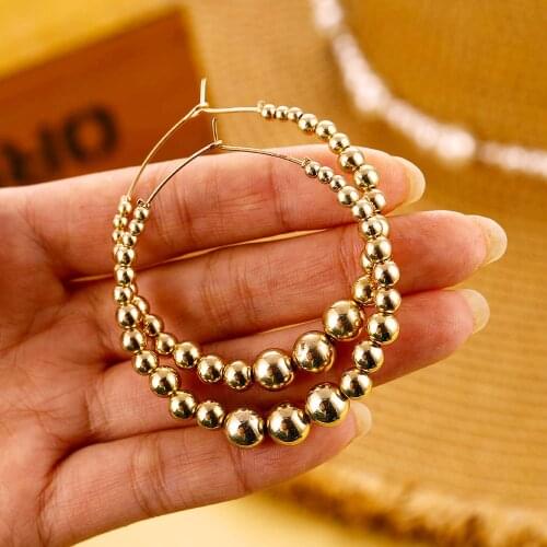 Oversized Circle Pearl Hoop Earrings for Women Vintage Gold Color Geometric Simulated Pearl Circle Earrings Women Girls Fashion