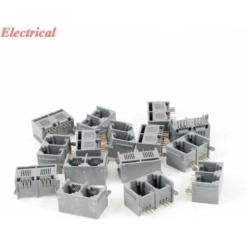 Gray 2-Port RJ12 6P6C 6 Round Pin Network Ethernet PCB Jacks Socket Gray