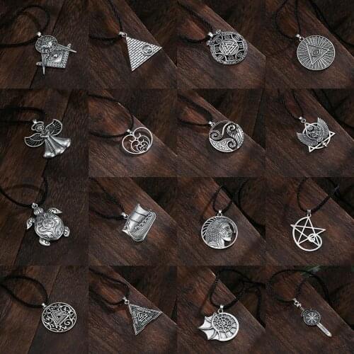 Viking Slavic Amulet Necklace Women Men Ravens Freemasonry Runes Egyptian Valknut Necklaces Pendants Gift