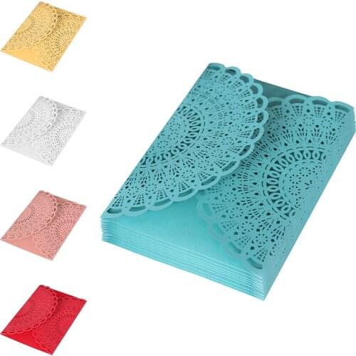 10pcs/set Laser Cut Wedding Invitation Cards Luxury Flora Lace Business Party Invitation Cards Elegant Lace Favor Envelopes