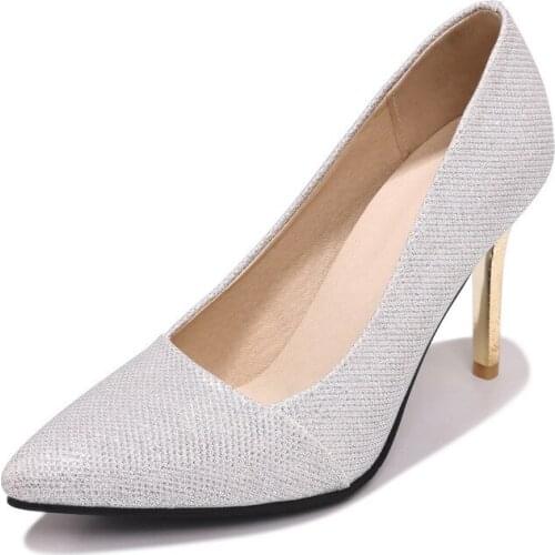 In the spring of 2018 sexy shining bride wedding shoes pointed high with fine with shallow mouth 30 18320-48 single shoes