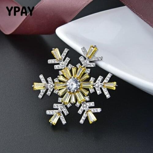 YPAY 100% Pure 925 Sterling Silver Snowflake Brooch for Women Korea Pins Coat Artdeco Brooches Jewelry Christmas Gift YMBR004