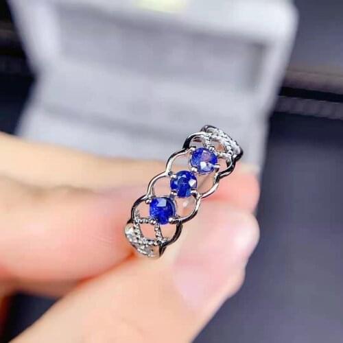 Natural Sapphire/Moonstone/Diopside Ring S925 Sterling Silver Fine Fashion Charming Jewelry for Women Free Shipping MeiBaPJFS