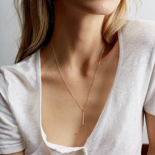 Women Thin Chain Bar Pendant Necklace Lovers Simple Stainless Steel Choker Long Strip Party Anniversary Jewelry