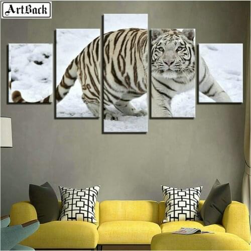 Animal 5 spell painting full square diamond painting white tiger snow 3d round diamond mosaic artwork embroidery set sticker