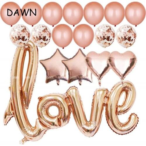 1set Large Rose Gold Link love Foil Balloons Wedding Valentines Day Confetti Latex Heart Star Air Helium Baloon Decoration Baby