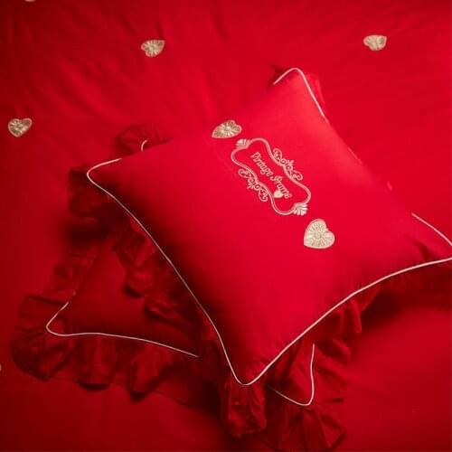 60x60cm 1 pair Wedding bed cotton red pillowcase scallop frill cushion cover large pillow cover backrest