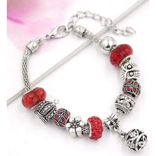 10PCS/Lot Wholesale charm bracelet European Owl Bead Leaf Flower Dragonfly Hallow Ball Charm Bracelet women jewelry Pulsera