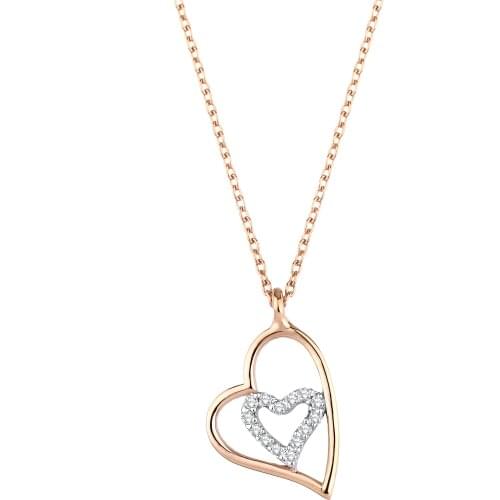14k Gold Natural Diamond Double Hearts Necklace WPN1910KPR