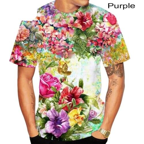 2021 Summer Fashion Flower 3D Printing Casual T-shirt Hip-hop Harajuku Unisex T-shirt