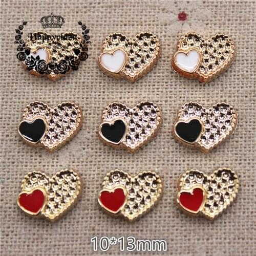 50PCS 10*13mm White/Black/Red Enamel Heart Golden Plastic Flatback Button DIY Decoration Jewelry/Craft Scrapbook Accessories