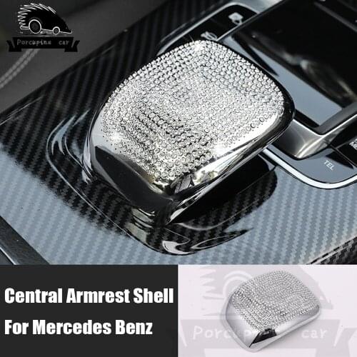 Car Diamond Central Armrest Shell Trim Cover Gear Shift Knob Head Stickers For Mercedes Benz A Class W177 A180 A200 2019