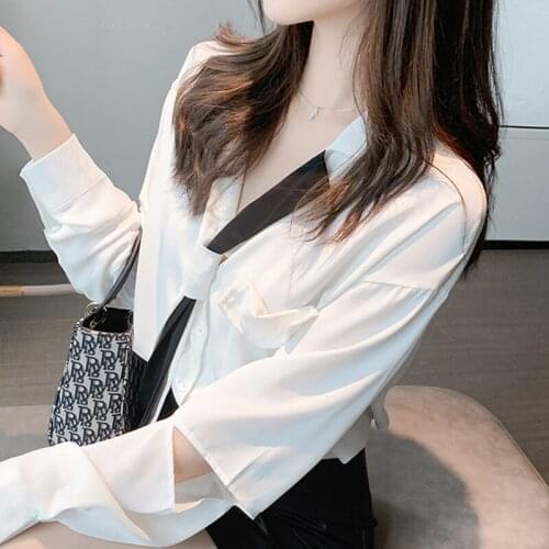 Autumn Long Sleeve Office White Blouse Shirt Tops Blouse Women Blusas Mujer De Moda 2021 V-Neck Chiffon Blouse Tops Blusa D681