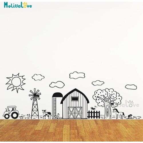 Large Doodled Country Barn Farm Animals Decal Babyroom Bedroom Nursery Playroom Decor Removable Vinyl Wall Sticker Mural BD723