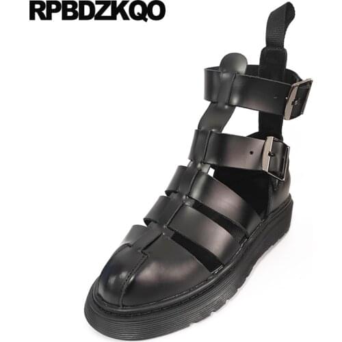 Closed toe booties large size flat genuine leather sandals flatform gladiator boots platform roman luxury shoes women designer