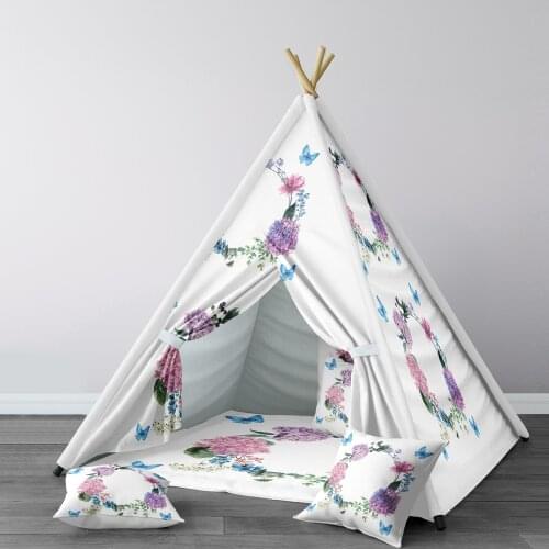 Play Tent for Kids Wigwam Portable Indoor Playground Tents Children Bedrooms Flower Crown Pink Blue Natural Model 025