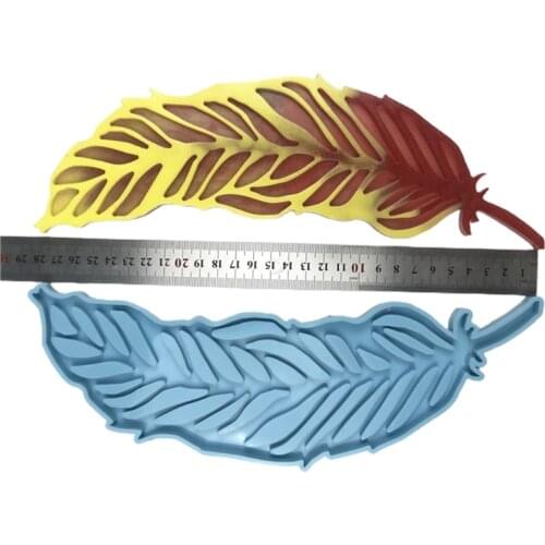 DIY Coaster Tray Plate Epoxy Resin Mold Large Feather Ornaments Silicone Mould