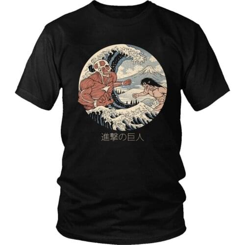 Great Wave Off Kanagawa Eren Tshirt Men Short Sleeved Graphic T Shirt Trendy Attack On Titan T-shirts Streetwear Cotton Tee Tops