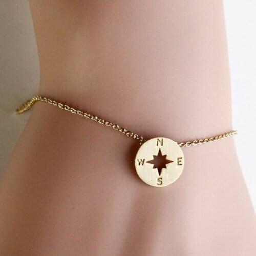 Geometric Tiny Small Compass Bracelets Simple North South Coin Disc Circle Disk Direction Marine nautical sailor lucky bracelet
