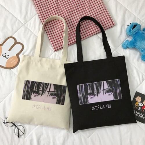 Casual Japanese Eye Anime Cartoon Ulzzang Canvas Bag Fashion Female Large Capacity Canvas Hip Hop Harajuku College Shoulder Bags