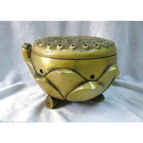 China fine brass copper censer carved seedpod of the lotus Incense Burner Statue