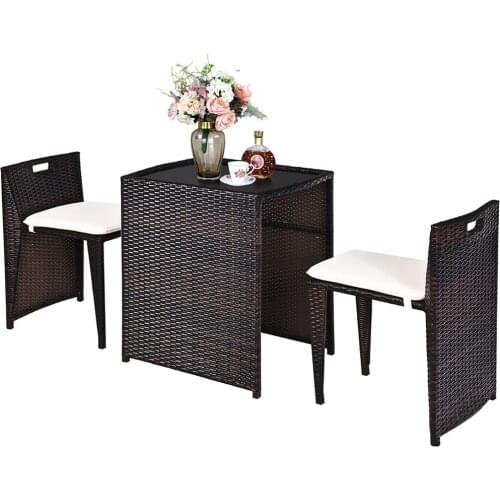Costway 3PCS Outdoor Patio Rattan Furniture Set Space Saving Garden Deck W/Cushion HW64307