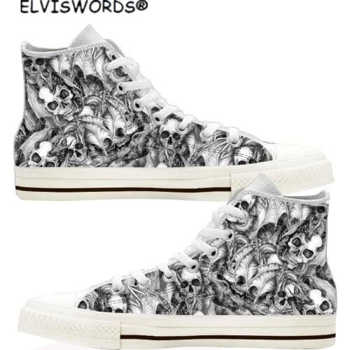 ELVISWORDS Dragon and Skulls Pattern Classic High Top Sneakers for Women Ladies Casaul Vulcanized Shoes Female Breathable Flats
