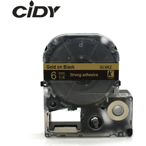 CIDY 6mm gold on black SC6KZ/LC-2BKP strong adhesive ribbon cassette tape for kingjim/epson label maker LW300 LW400 LW-600P