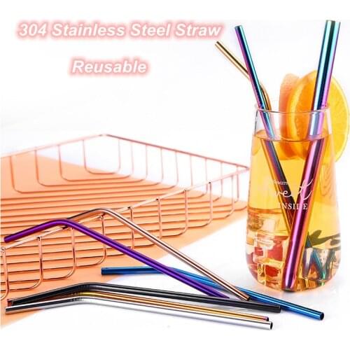 Reusable High Quality 304 Stainless Steel Drinking Straw Metal Straws Set With Cleaner Brush For Party Tools Bar Home