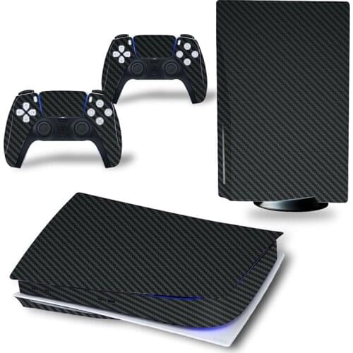 For PS5 Disk Edition Carbon fiber Skin Sticker Decal Cover for PlayStation 5 Console and 2 Controllers PS5 Skin Sticker