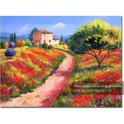 Newest Design 100% Hand-painted Oil Painting on Canvas Impression Knife Painting Country Road Oil Painting For Wall Decoration