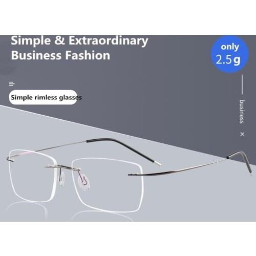 52-17 Square Spectacle Frame Eyeglasses Men Women Titanium Alloy Rimless Computer Optical Female Male Clear Lens Glasses Frame