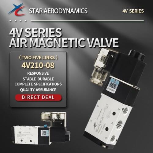 Pneumatic Electric Solenoid Valve 4V210-08 Valve 12V 24V 220V Coil Volt 5 Way 2 Position Normally Closed Air Gas Magnetic Valve