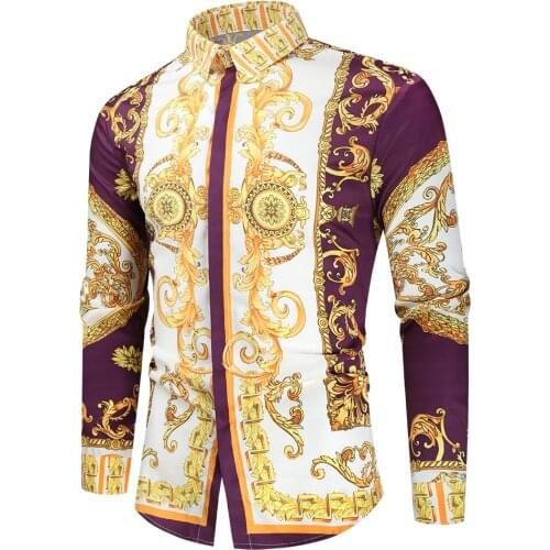 Casual Slim Fit Long Sleeve Men Paisley Print Masculina Manga Longa Prom Party Shirt