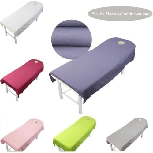 WOSTAR 100% Polyester solid beauty salon bed sheet cover comfort body SPA massage table cloth sheets with round breath hole