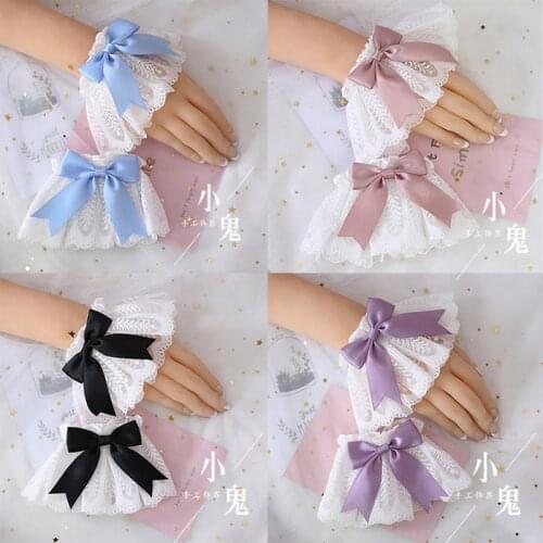 Multicolor Japanese Sweet Lolita Hand Wrist Cuffs Bow Lace Maid Cosplay Hand Ornament Girl Party Magic Angel Handle Hand sleeve
