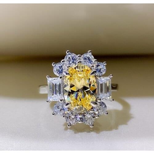 Luxury 100% 925 Sterling 7*10MM Oval Cut Flower Citrine Gemstone Rings For Women Fine Jewelry