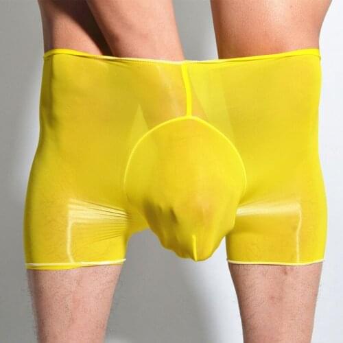 Sexy Men Plus Size U Convex Pouch Boxers See Through COCK Ring Breathable Solid Underwear Sheer Sculpting Boxer Gay Wear F12