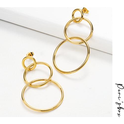 PerisBox Gold Silver Color Linked Multi Circle Hoop Earrings Round Big Earrings for Women Titanium Steel Minimalist Earrings