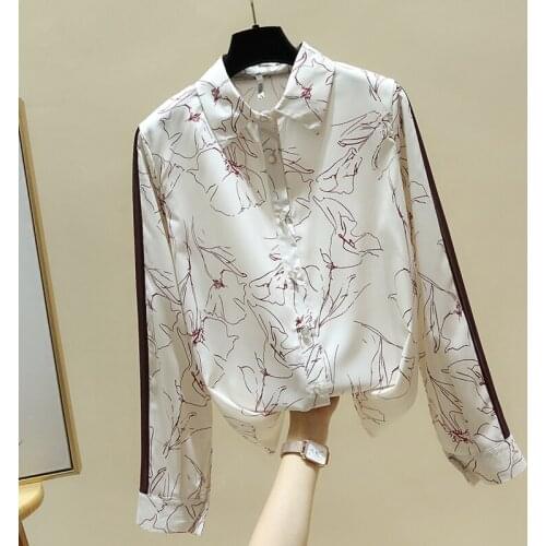 Long Sleeve Print Chiffon Blouse Shirt Tops Blouse Women Blusas Mujer De Moda 2021 Turn Down Collar Office Blouse Tops Blusa E35