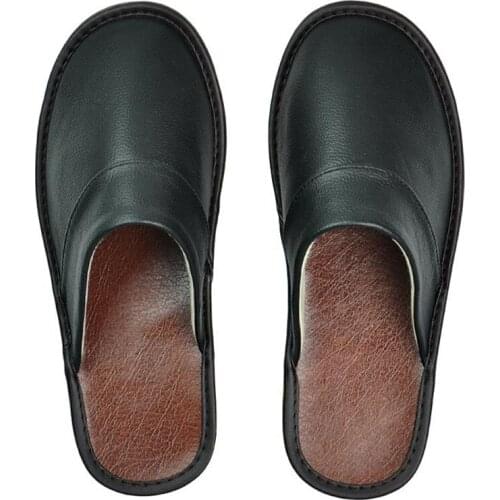 New Unisex Genuine Leather Slippers Couple Walking Shoes Home Indoor House Shoes Lovers Flat Cow Leather Sandals Home Slippers
