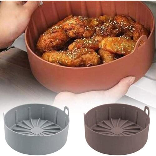 Air Fryer Pot Silicone Air Fryer Basket Heat-resistant Non-stick Pan, Large, 19cm, Gray